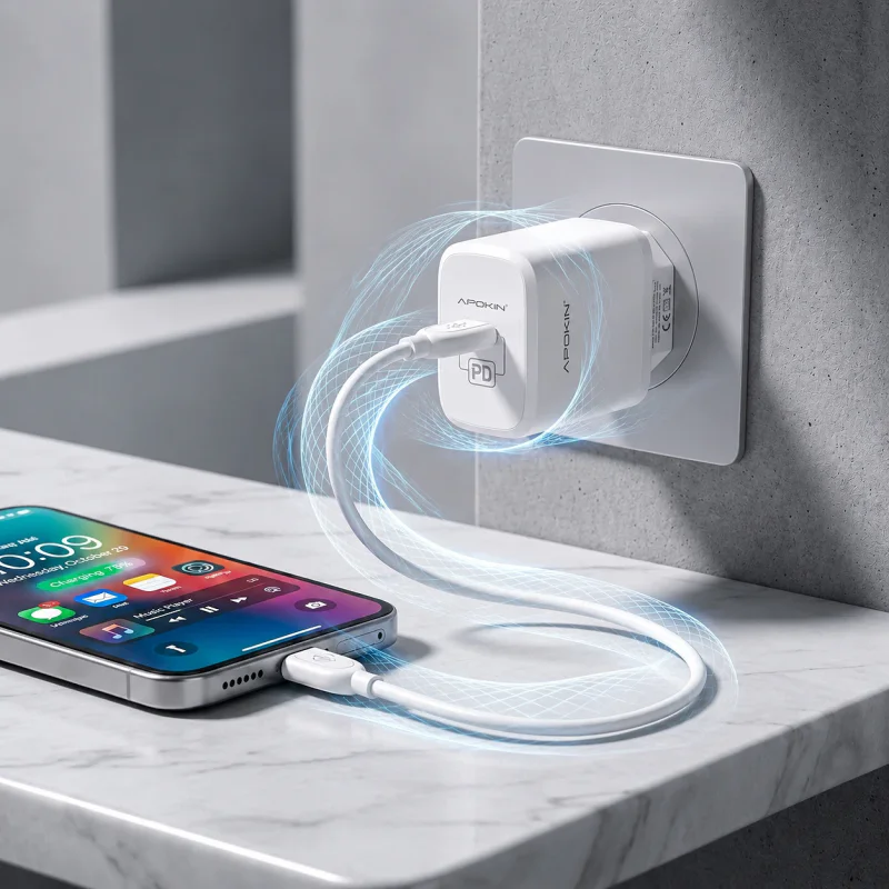 Carregador de Rede Apokin USB-C 20 W com Cabo USB-C para USB-C Branco - Imagem 4