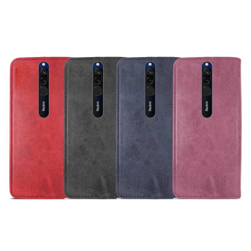Capa Apokin para Xiaomi Redmi 8 Pele Sintética com Porta-Cartões Vermelho - Imagem 1