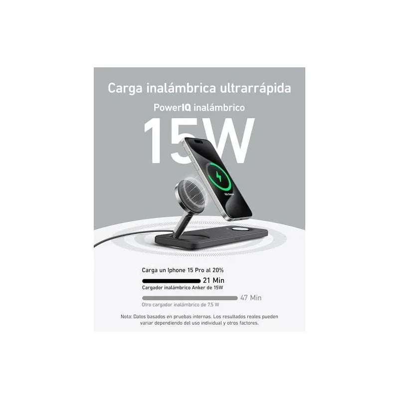 Base de Carregamento Sem Fios 3 em 1 Apokin Anker MagGo Qi2 15 W Preto - Imagem 5