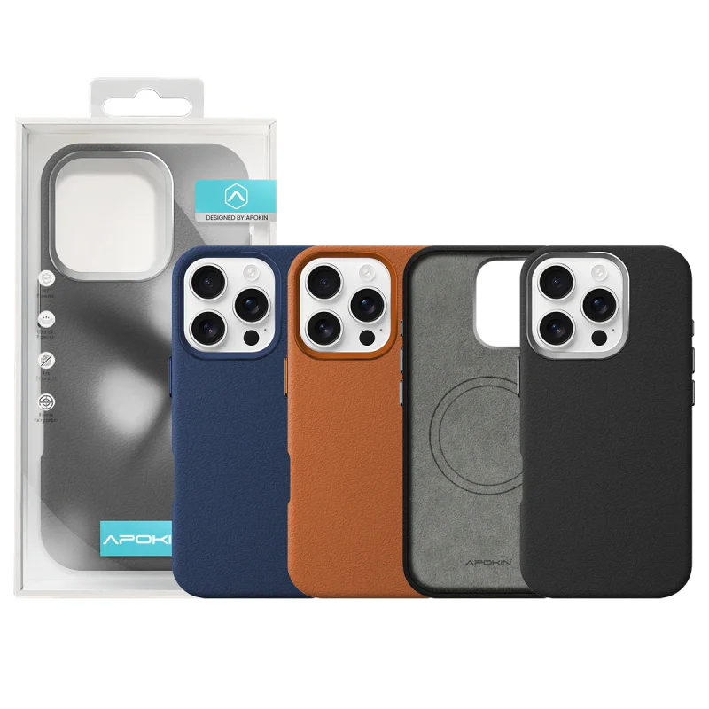 Capa Apokin para iPhone 16 Pro em Couro Azul - Imagem 1