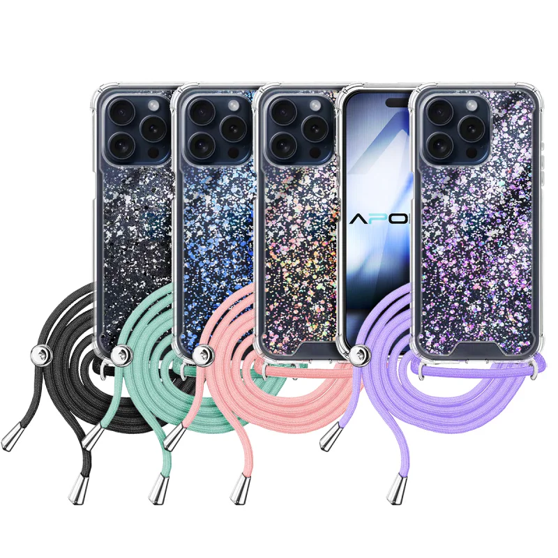 Capa Apokin para Apple iPhone 15 Pro Gel Transparente com Cordão Preto - Imagem 1