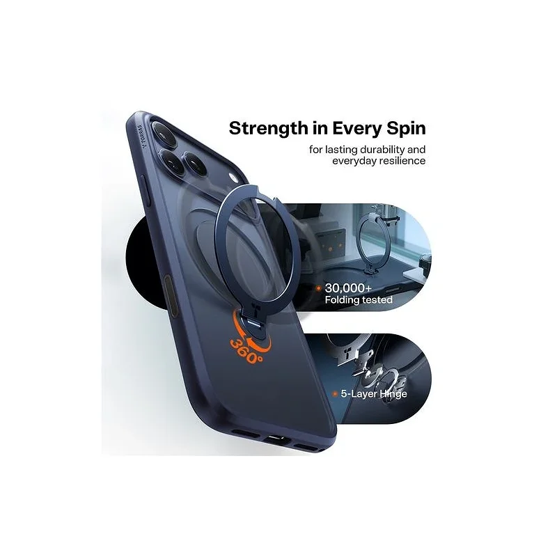 Capa Apokin Torras para iPhone 17 Pro e 18 Pro Ostand Spin Series Azul Marinho - Imagem 5