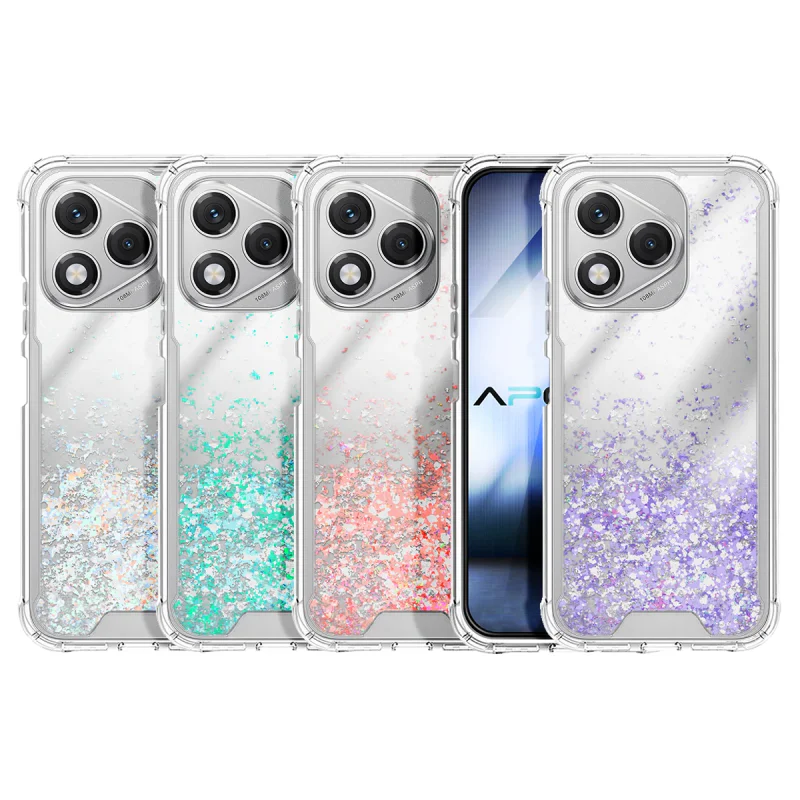 Capa de Gel Apokin para Honor 400 Lite Transparente com Purpurina Lilás