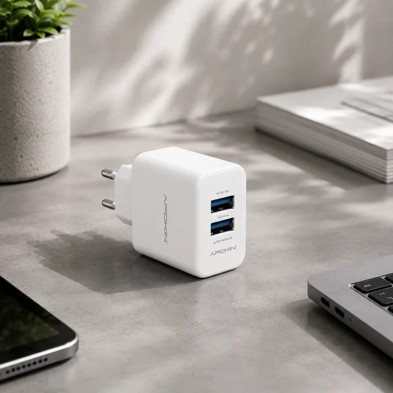 Carregador Apokin Duplo USB-A 2,4 A Branco - Imagem 3