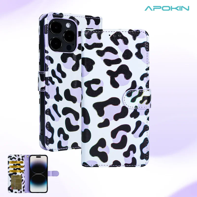 Capa com Porta-cartões Apokin para iPhone 16 Plus Padrão Leopardo - Imagem 2