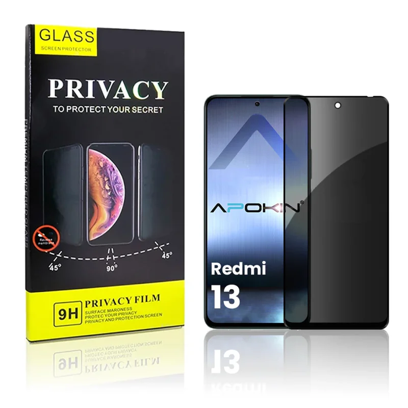 Película de Vidro Temperado Apokin Privacidade 5D Curvo para Xiaomi Redmi 13 Preto