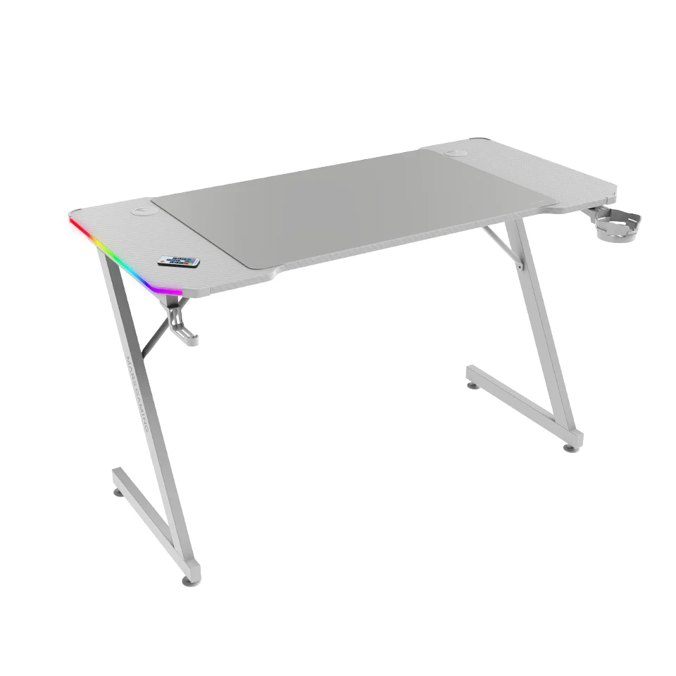 Secretária Gaming Mars Gaming MGD-X120RGB 120x60 cm com Iluminação RGB, Comando e Tapete XXL Branca - Imagem 1