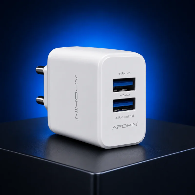 Carregador Apokin Duplo USB-A 2,4 A Branco - Imagem 2