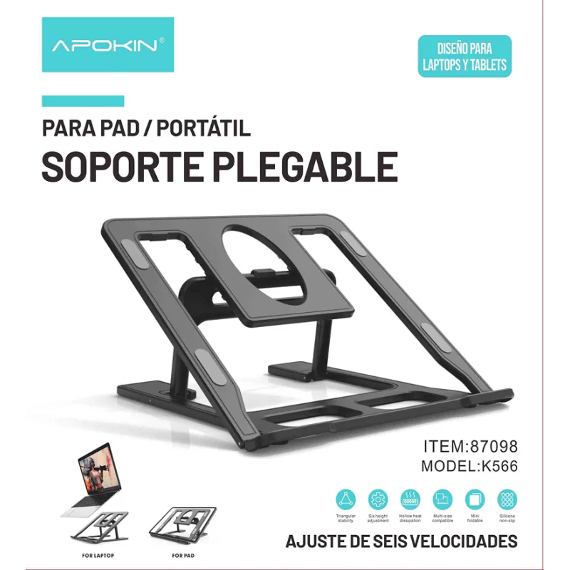 Suporte de Mesa Apokin Dobrável K566 Ajustável em 6 Posições para Portátil e Tablet - Imagem 2