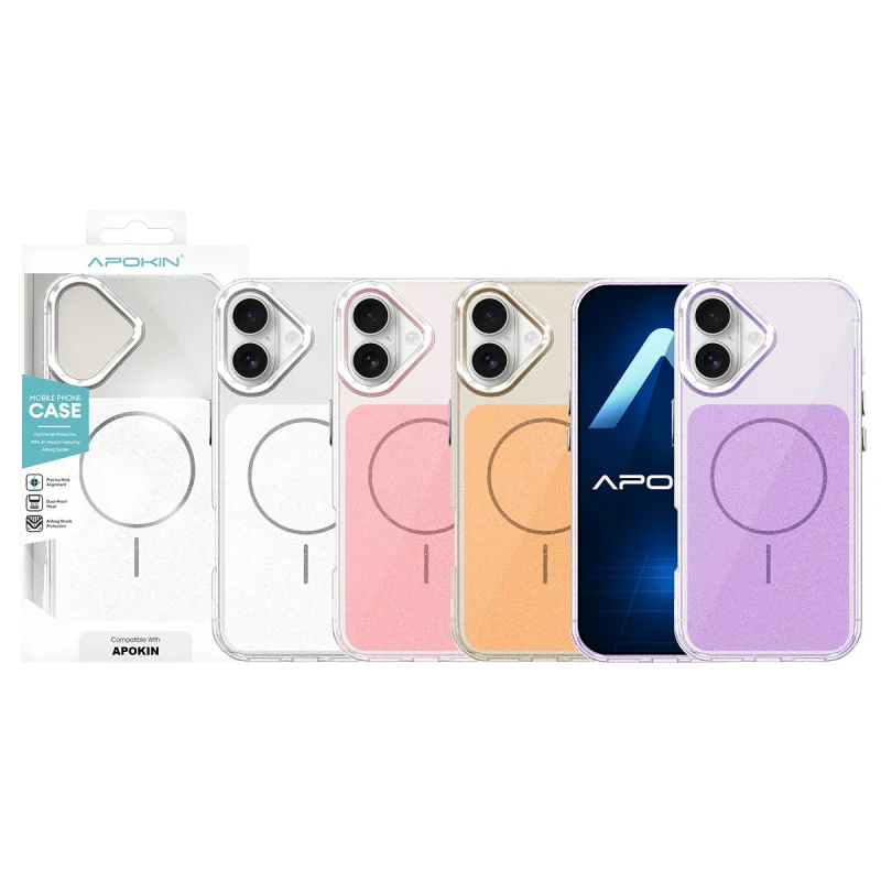 Capa Apokin para iPhone 16 Acrílica com MagSafe e Glitter Branco