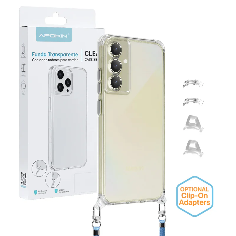 Capa Apokin ClearStrap 2 em 1 para Samsung Galaxy A55 com Cordão Transparente