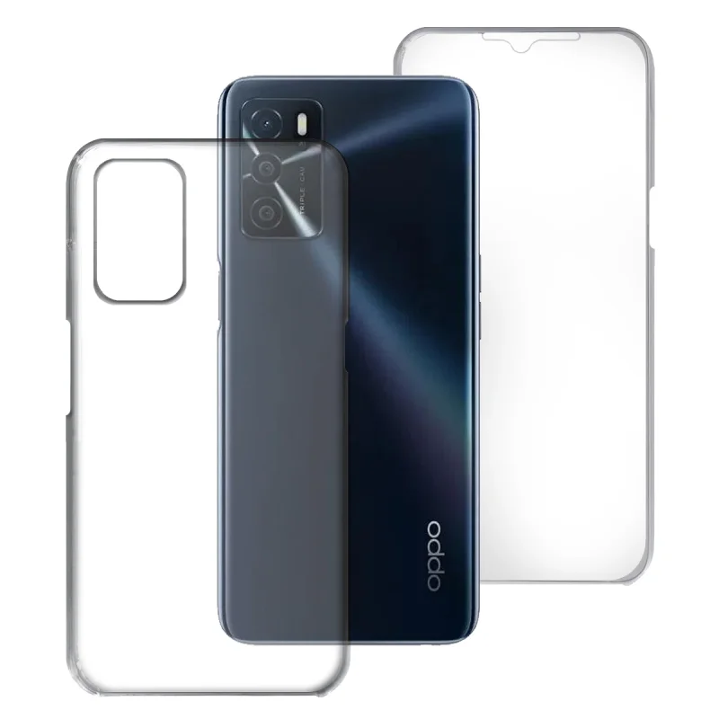 Capa Dupla 360 Apokin para Oppo A16 Silicone Transparente Frente e Traseira Transparente