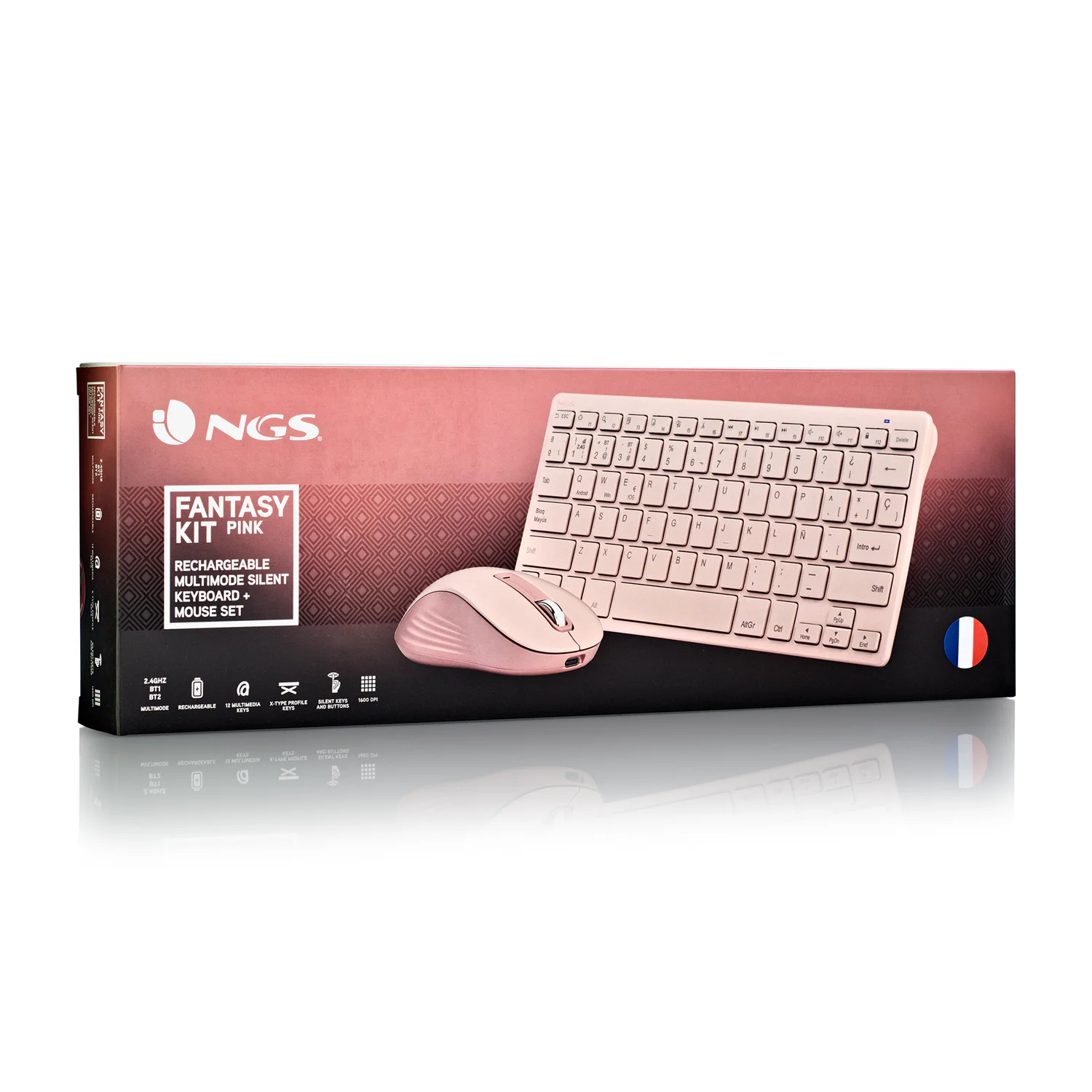 Conjunto Teclado e Rato Sem Fios NGS Fantasy Kit Rosa Recarregável 2,4 GHz + Bluetooth AZERTY Francês - Imagem 5