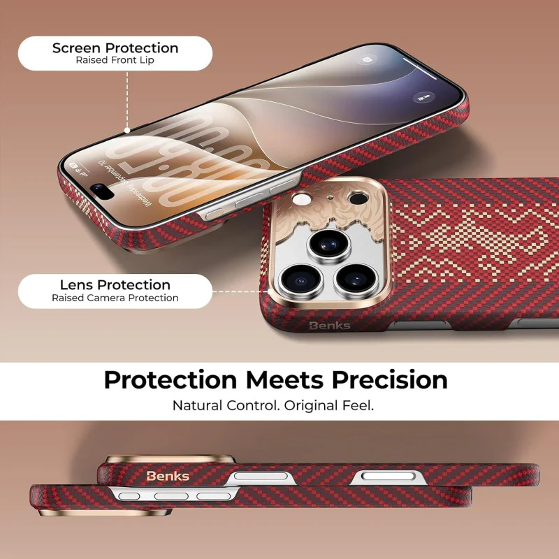 Capa Magnética Benks Knight Air C1 em Kevlar para iPhone 17 Pro / 18 Pro Vermelho - Imagem 4