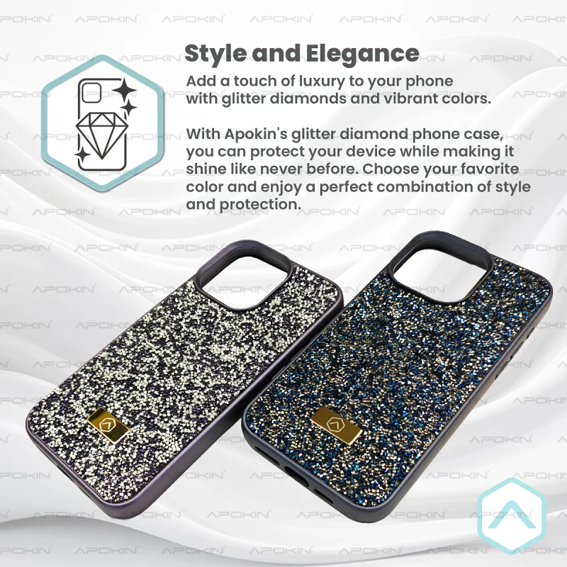 Capa Apokin para iPhone 16 Silicone com Cristais Azul - Imagem 4