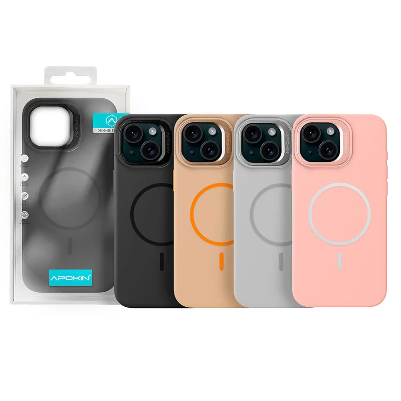 Capa Apokin para iPhone 15 Silicone com MagSafe e Suporte Branco - Imagem 1