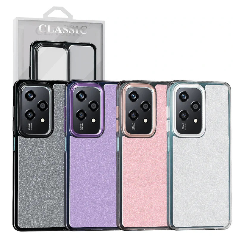 Capa Acrílica Apokin para Honor 200 Lite com Purpurina Rosa