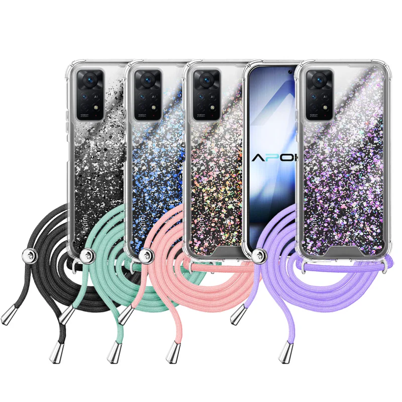 Capa Apokin para Xiaomi Redmi Note 11 Pro em Gel Transparente com Cordão Rosa - Imagem 1