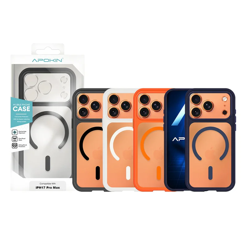 Capa Apokin iPhone 15 Transparente Magnética com Proteção de Câmara Laranja
