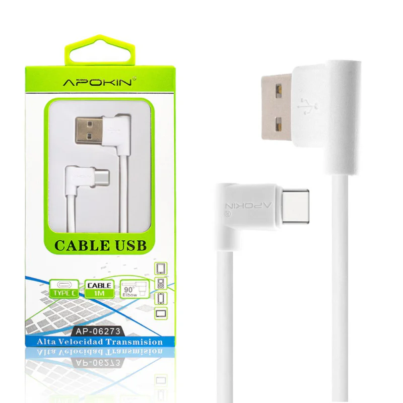 Cabo USB 2.0 para USB Tipo C em L Apokin com Medição de Carga Preto