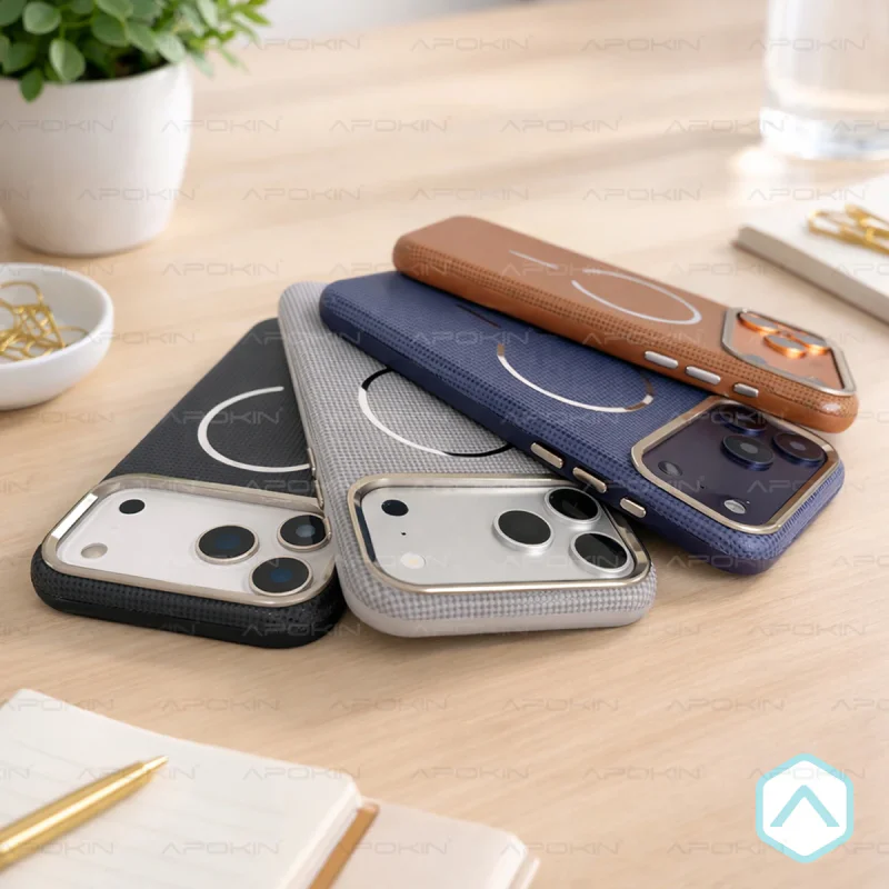 Capa Apokin para iPhone 17 Pro Max e 18 Pro Max com Efeito Fibra de Carbono Castanho - Imagem 2