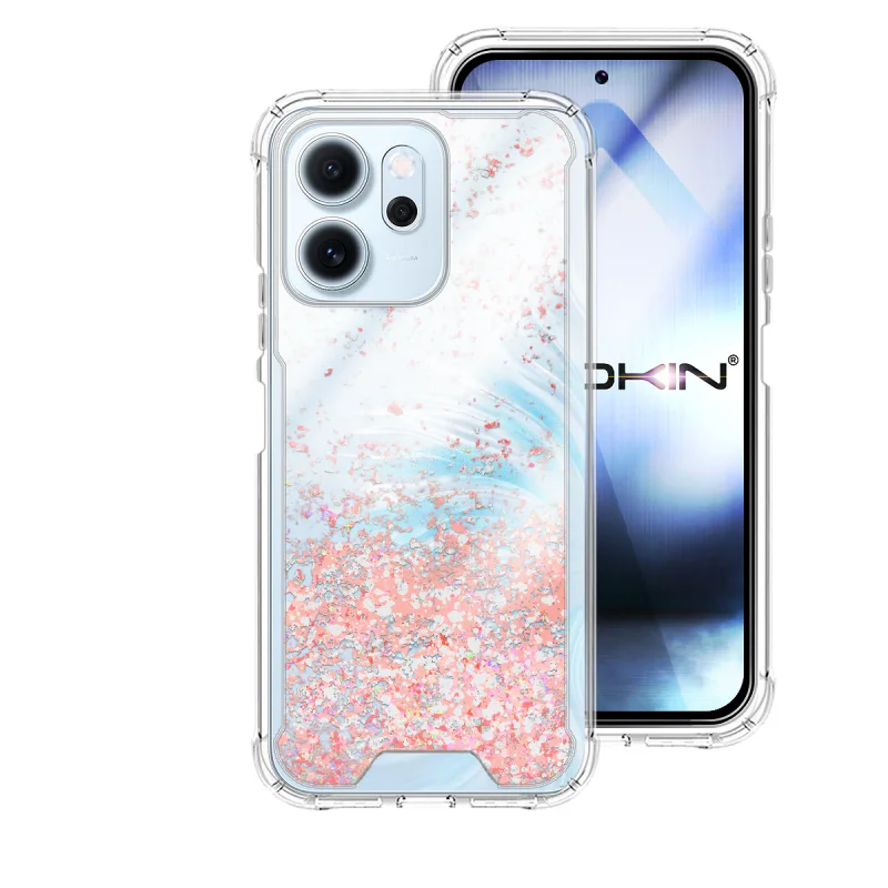 Capa de Gel Transparente Apokin com Purpurina para Oppo Reno 14F Azul Turquesa - Imagem 6