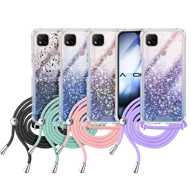 Capa de Gel Apokin Transparente com Cordão para Xiaomi Redmi 9C Azul Turquesa