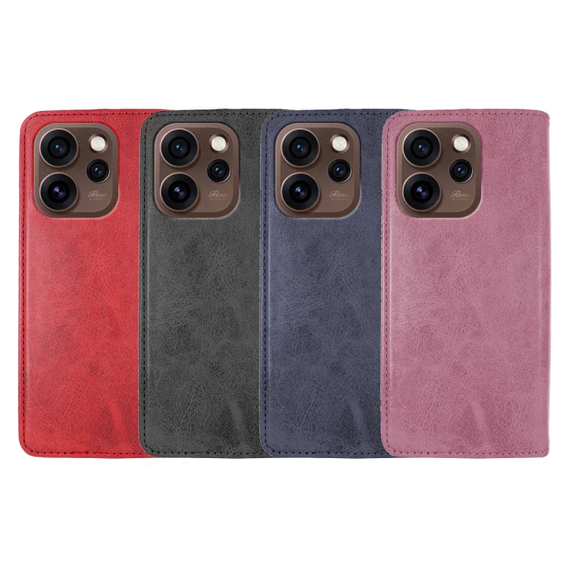 Capa Apokin para Oppo Reno 16 e 16 Pro em Pele Sintética com Porta-Cartões Preto