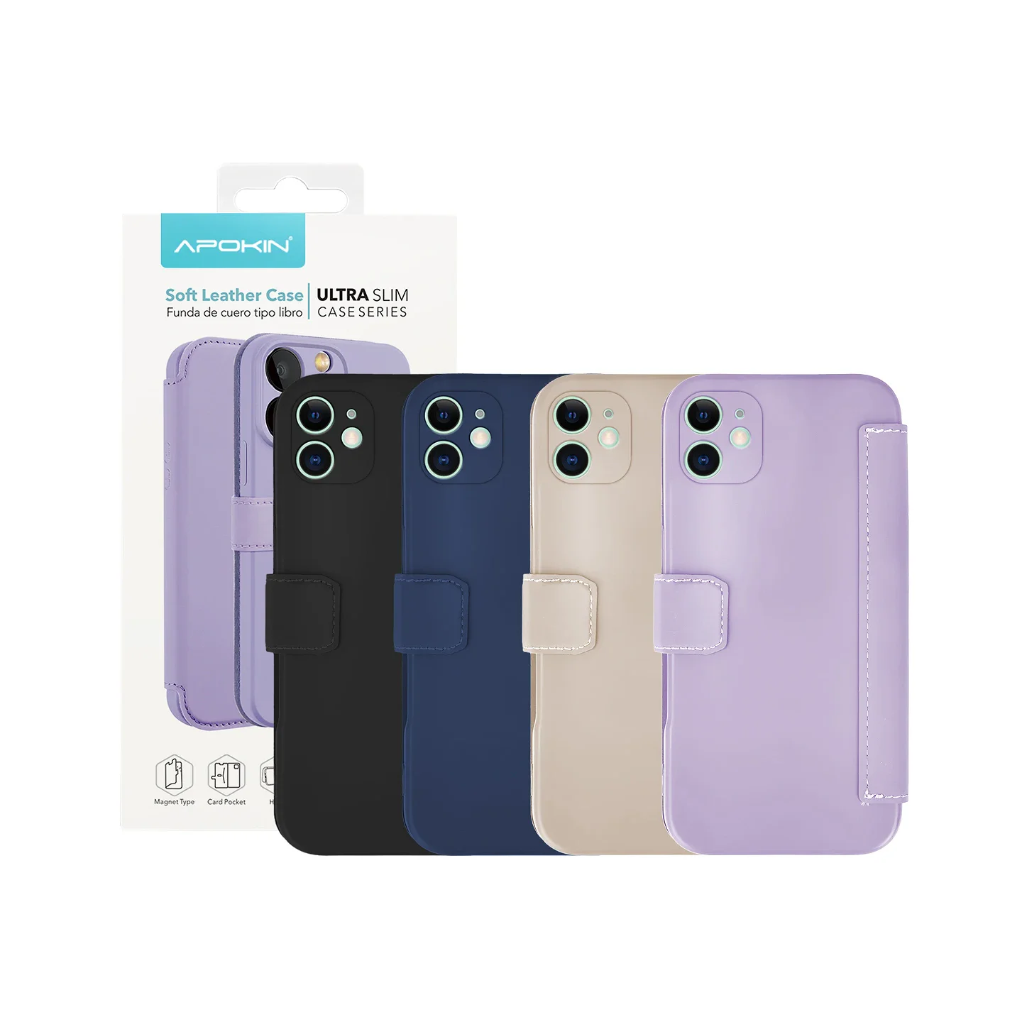 Capa Tipo Livro Apokin para iPhone 11, Couro Macio Ultra Slim