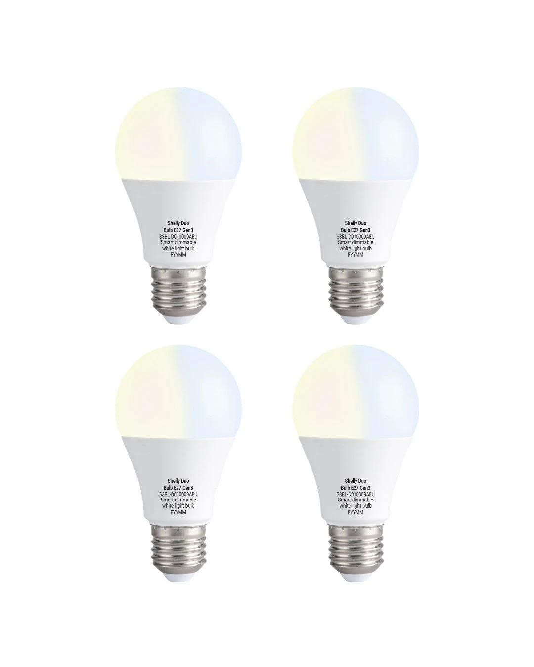 Lâmpada Inteligente Shelly Duo Bulb E27 Gen3 Wi-Fi e Bluetooth Branco Ajustável 8,5W 806lm Pack 4 Unidades - Imagem 1