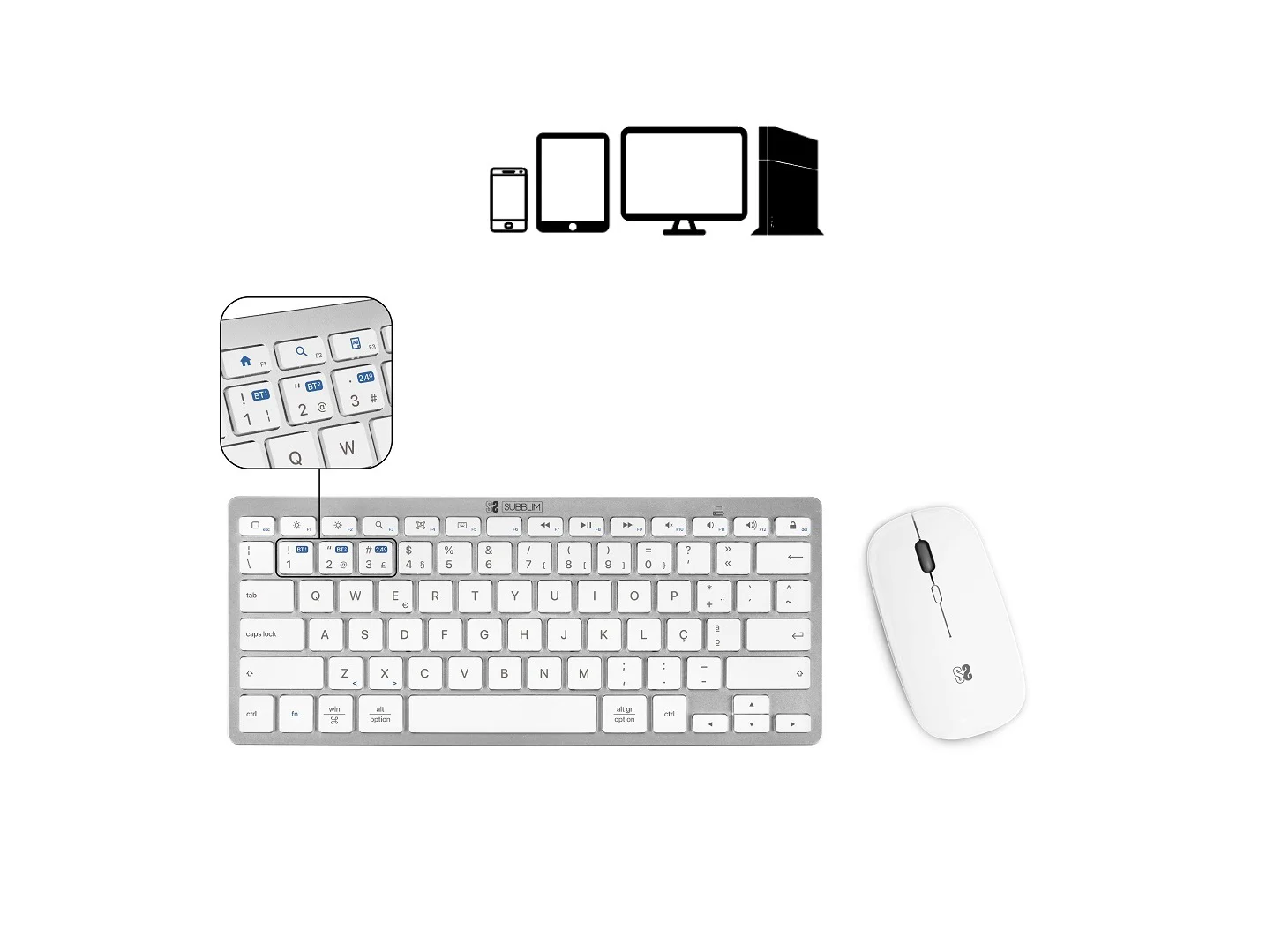 Teclado e Rato Sem Fios Subblim OCO015 Combo Multidispositivo Compacto Bluetooth + 2,4 GHz PT Prateado - Imagem 4