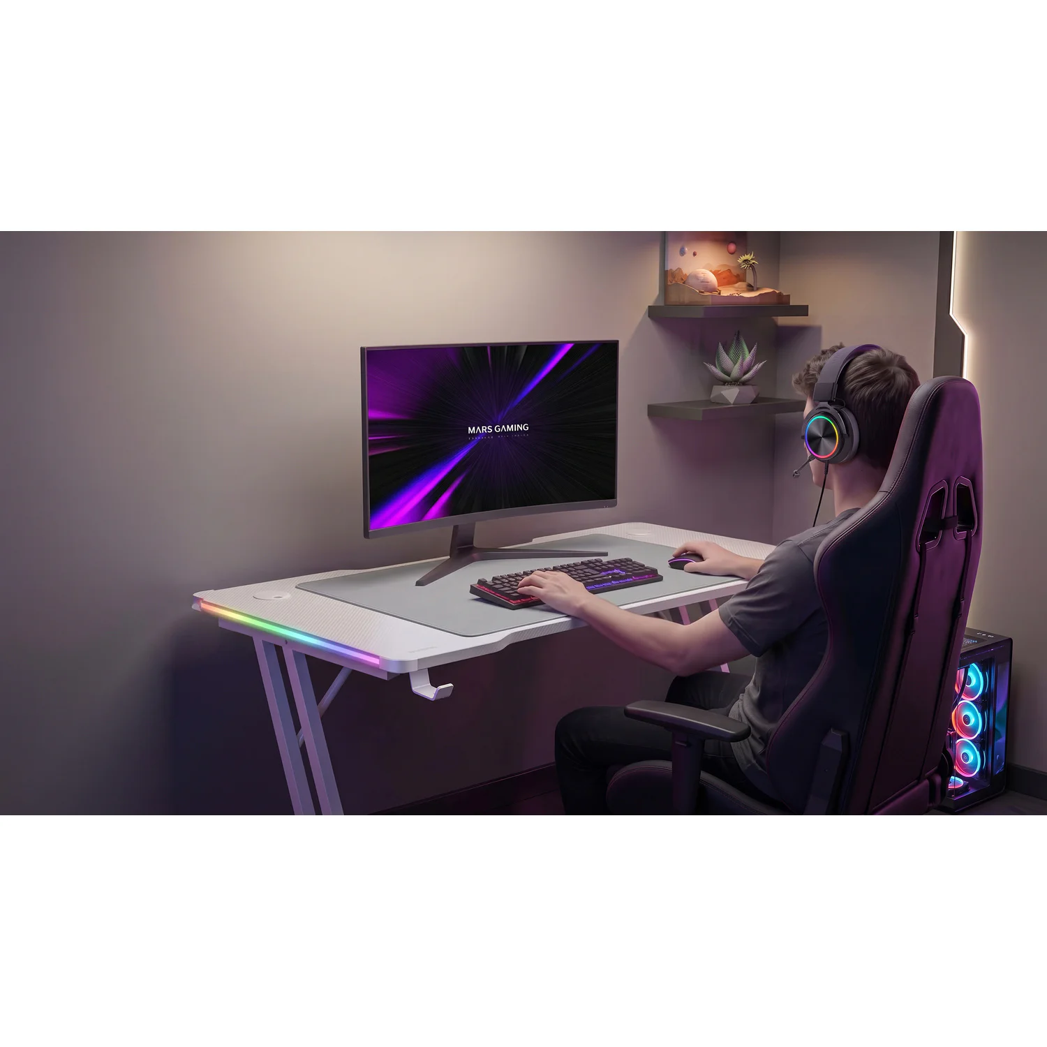 Secretária Gaming Mars Gaming MGD-A120RGB 120x60 cm com Iluminação RGB e Tapete XXL Branca - Imagem 9