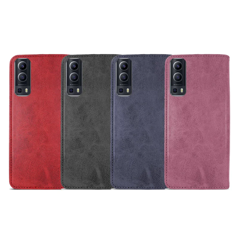 Capa Tipo Livro com Porta-cartões Apokin em Pele para Vivo Y20s Vermelho - Imagem 1