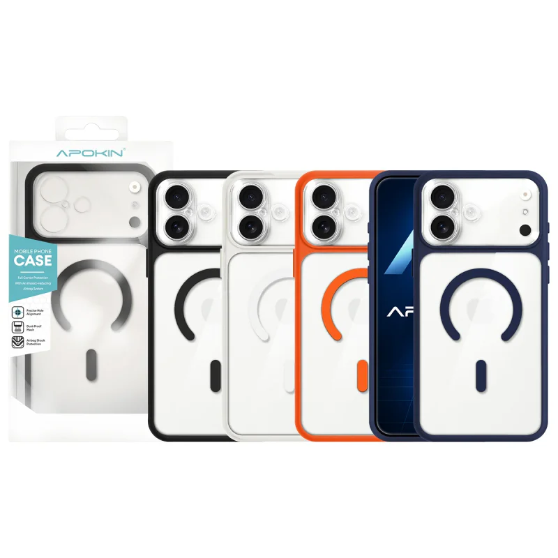 Capa Apokin para iPhone 16 Transparente MagSafe com Proteção Integral de Câmara Laranja