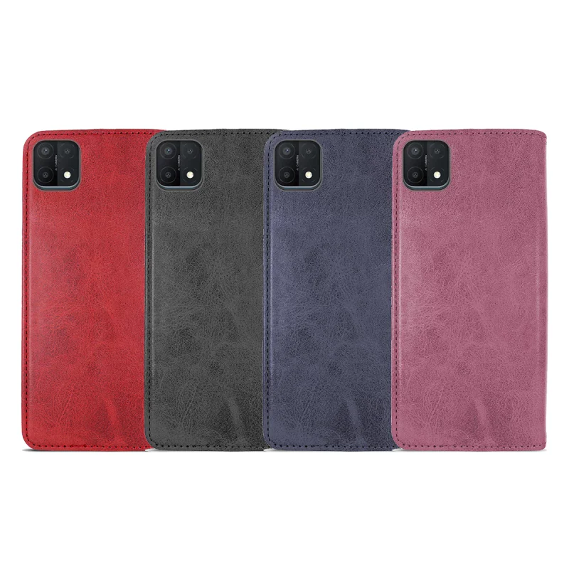 Capa Apokin em Couro Sintético com Porta-Cartões para Oppo A15 Vermelho