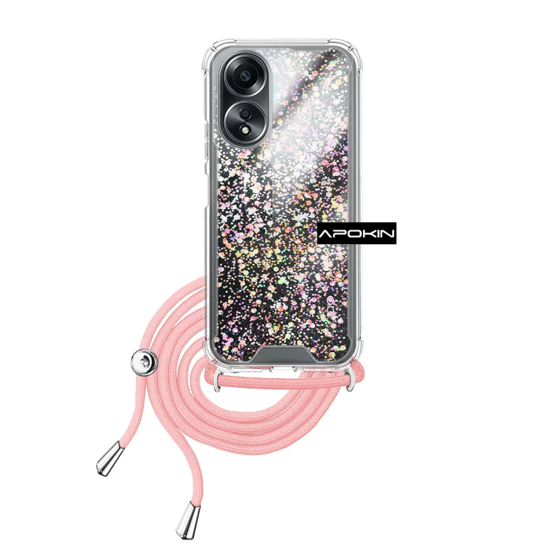 Capa Apokin para Oppo A58 4G em Gel Transparente com Cordão Azul Turquesa - Imagem 3