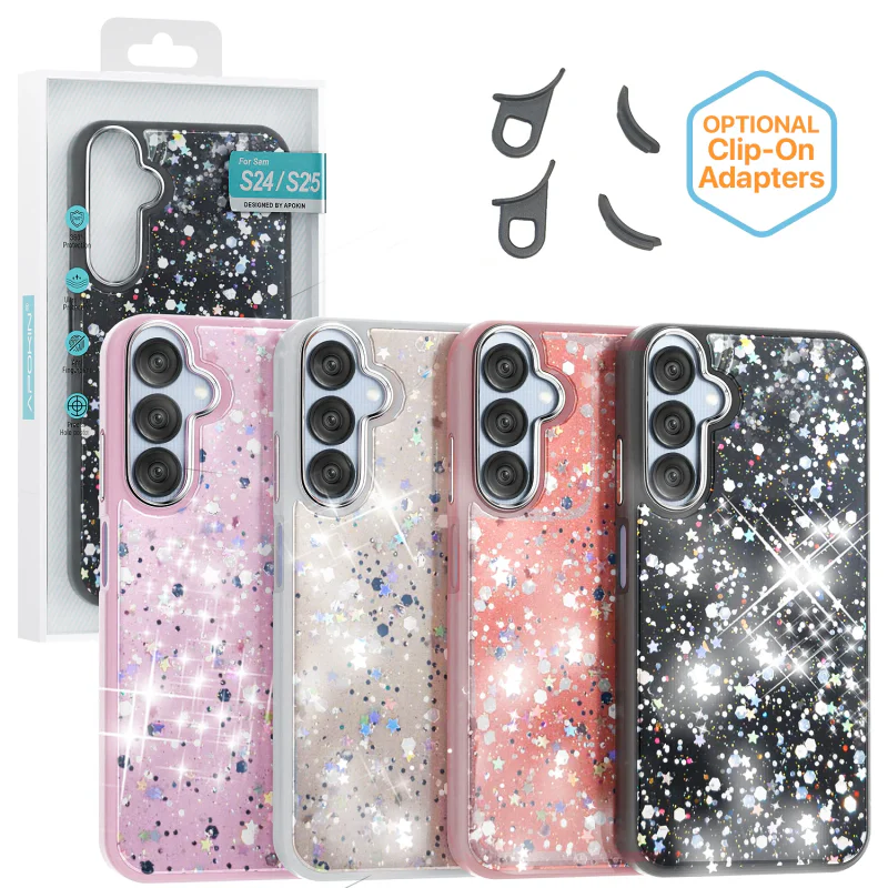 Capa Apokin para Samsung Galaxy S24 e S25 Plus com Brilho Rosa