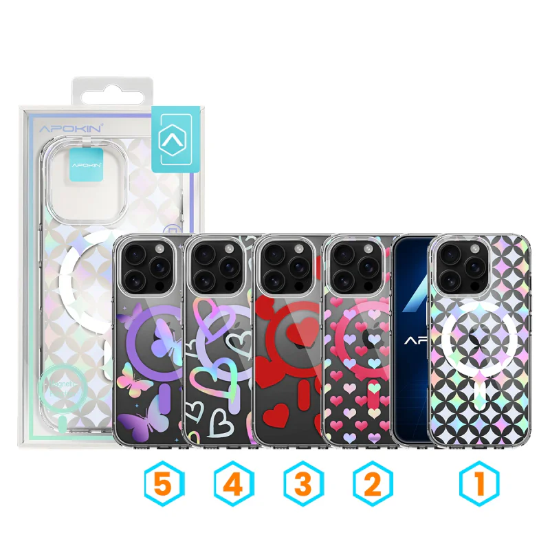 Capa Apokin para iPhone 16 Pro Max Iridescente Metálica com MagSafe e Desenhos Variedade de cores - Imagem 1