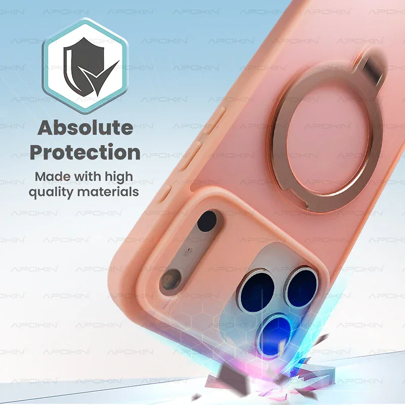 Capa Apokin para iPhone 15 Pro Fumada com Suporte Giratório Variedade de cores - Imagem 5