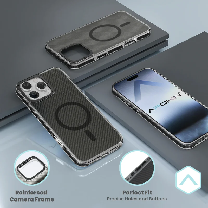 Capa Apokin em Fibra de Carbono com MagSafe para iPhone 15 Pro Max Preto - Imagem 4