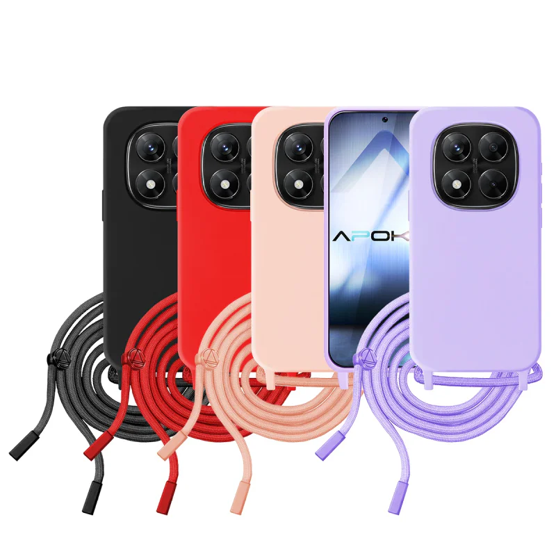 Capa Apokin de Silicone Suave com Cordão para Xiaomi Redmi Note 14 Pro Plus Vermelho