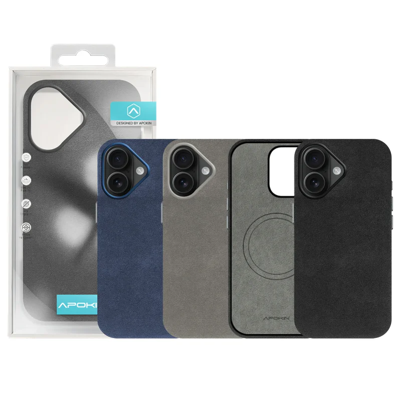 Capa Apokin iPhone 16 em Pele Alcântara Preto - Imagem 1