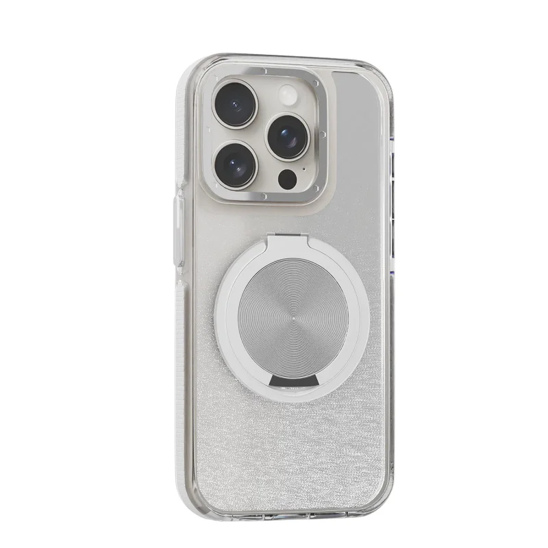 Capa Apokin para iPhone 15 com Purpurina e Suporte 360 Prata - Imagem 3