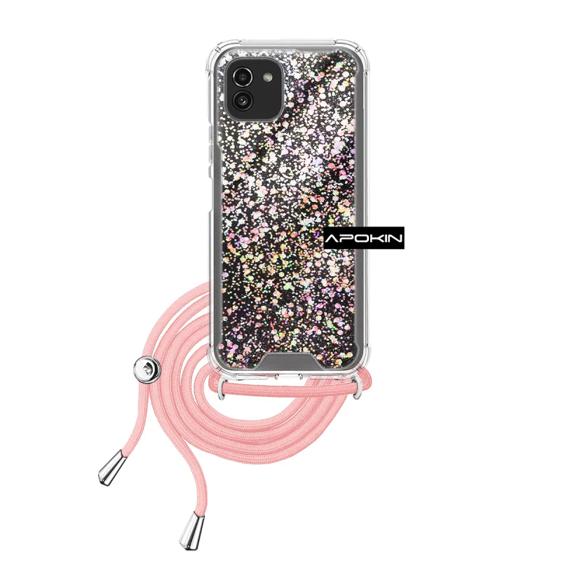 Capa Apokin para Samsung Galaxy A03 Gel Transparente com Cordão Rosa - Imagem 3