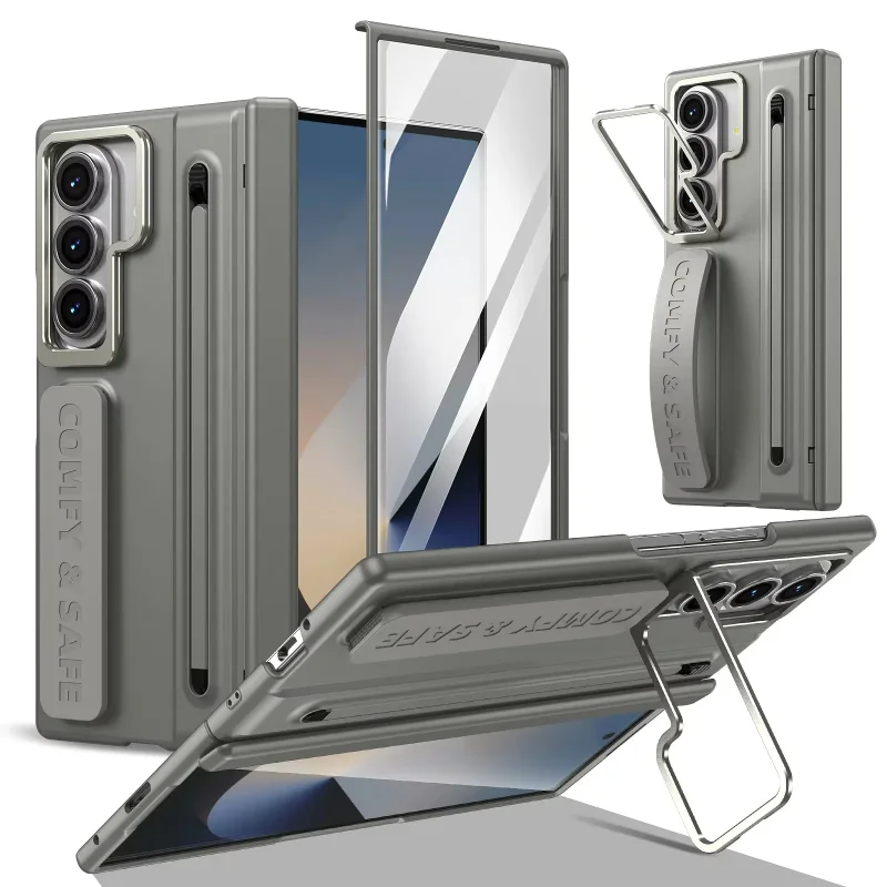 Capa Apokin para Samsung Galaxy Z Fold 8 Ultra 360 com Suporte e Compartimento S Pen Bege - Imagem 4