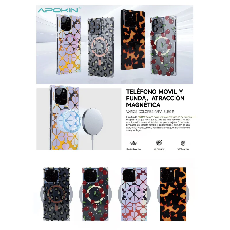 Capa Apokin para iPhone 15 Pro Max Metalizada com Desenhos MagSafe Variedade de cores - Imagem 2