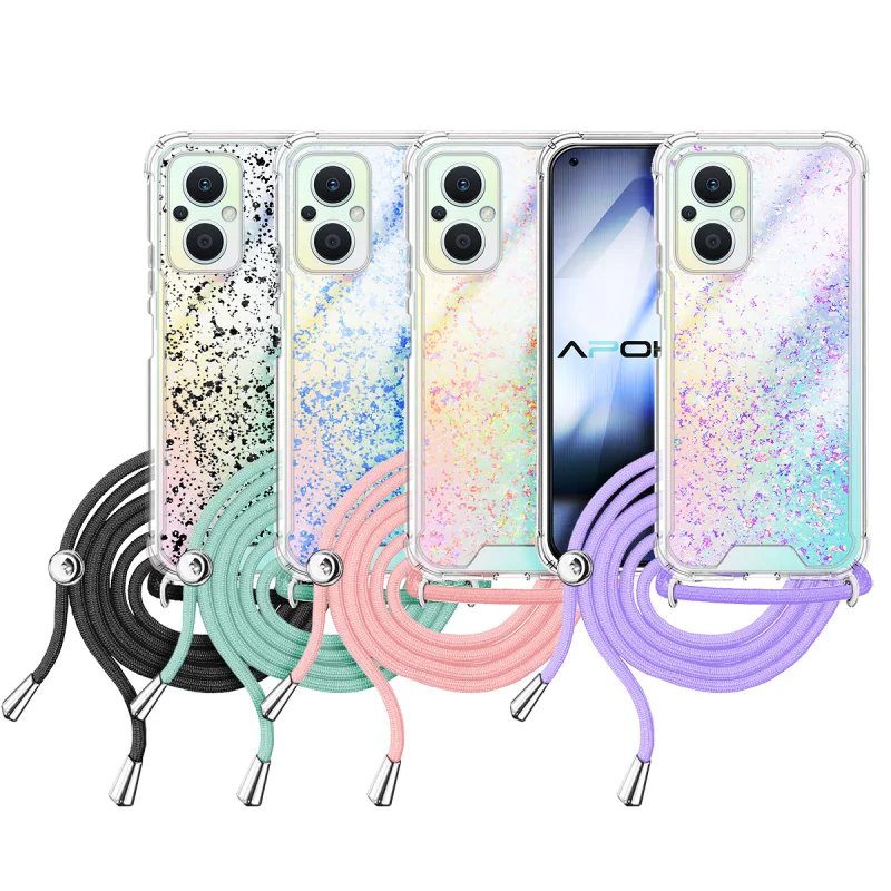 Capa Apokin para Oppo Reno 8 Lite Gel Transparente com Cordão Preto