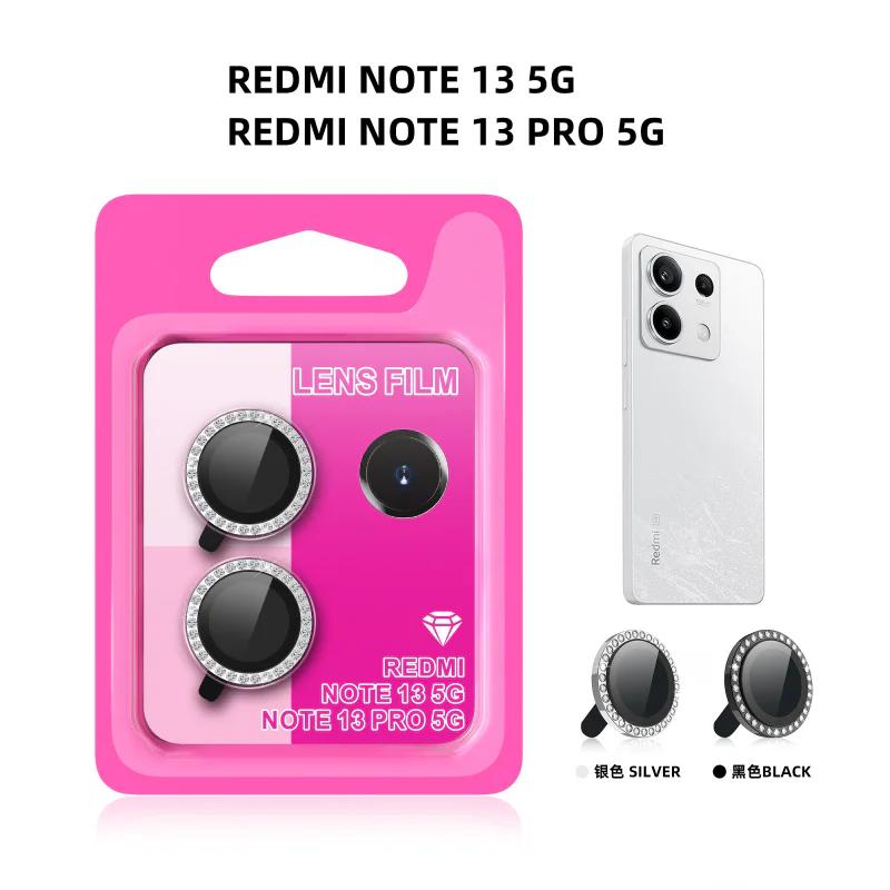 Protetor de Lentes Apokin para Xiaomi Redmi Note 13 5G / Note 13 Pro 5G Diamante Preto