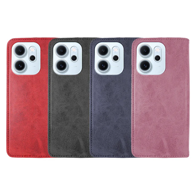 Capa Livro Apokin para Oppo Reno 14F com Porta-cartões em Pele Sintética Vermelho