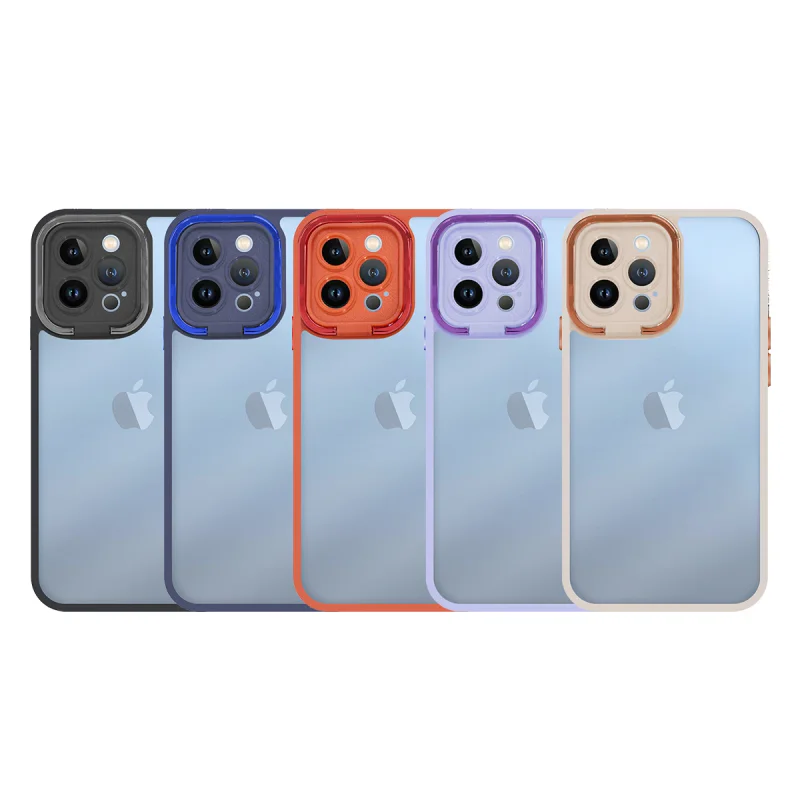 Capa Apokin Antichoques Premium Transparente com Suporte e Borda de Câmara em Alumínio para iPhone 13 Pro Variedade de cores